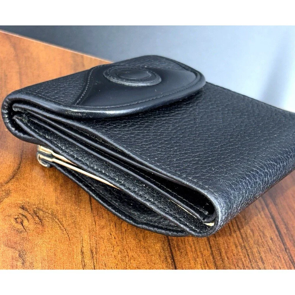 Vintage Dooney & Bourke Wallet Womens Black Leather Bifold Coin Purse Made USA